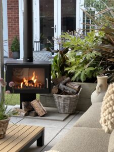 Large outdoor fireplace with chimney